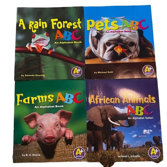 A+ Books Alphabet 4‎ Book Set: A Rain Forest Pets Farms African Animals NEW - Picture 1 of 6